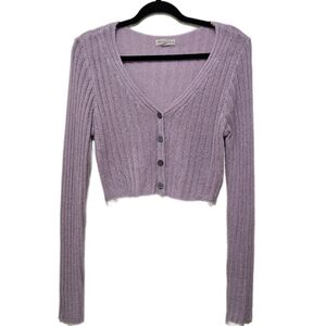 Aeropostale Lavender Ribbed Knit Cropped Cardigan Sweater Buttoned Size Large
